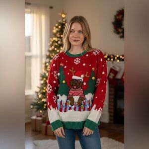 Festive Red Christmas Sweater with Puppy Design